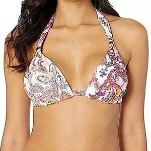 {Ralph Lauren} Fiesta Pink Paisley Tie Neck Tie Back String Bikini Top